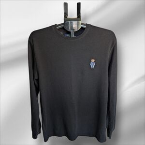 Polo Ralph Lauren Long Sleeve Waffle Crew Neck Shirt With Polo Bear Black L